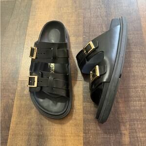 Birkenstock St Barths Black Leather Double Buckle Sandals Size 39/ 8